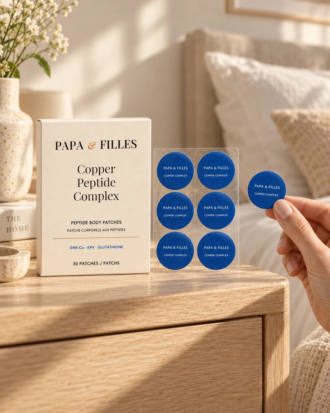 Papa & Filles Copper Peptide Complex body patches, box and a single patch